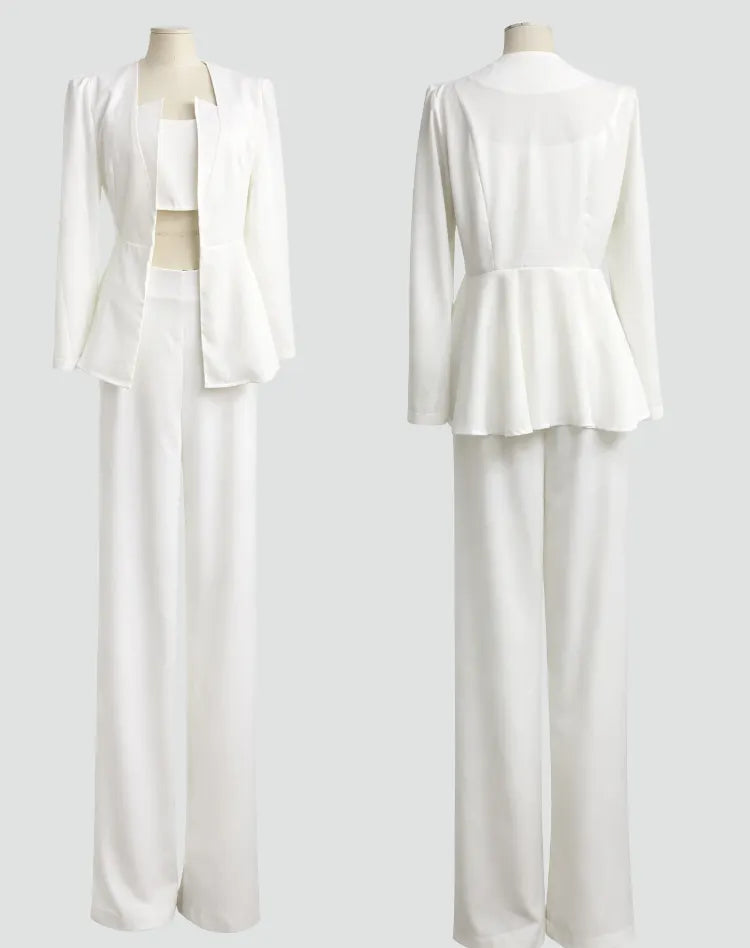 Chic Women's Blazer Set with Trousers and Crop Top