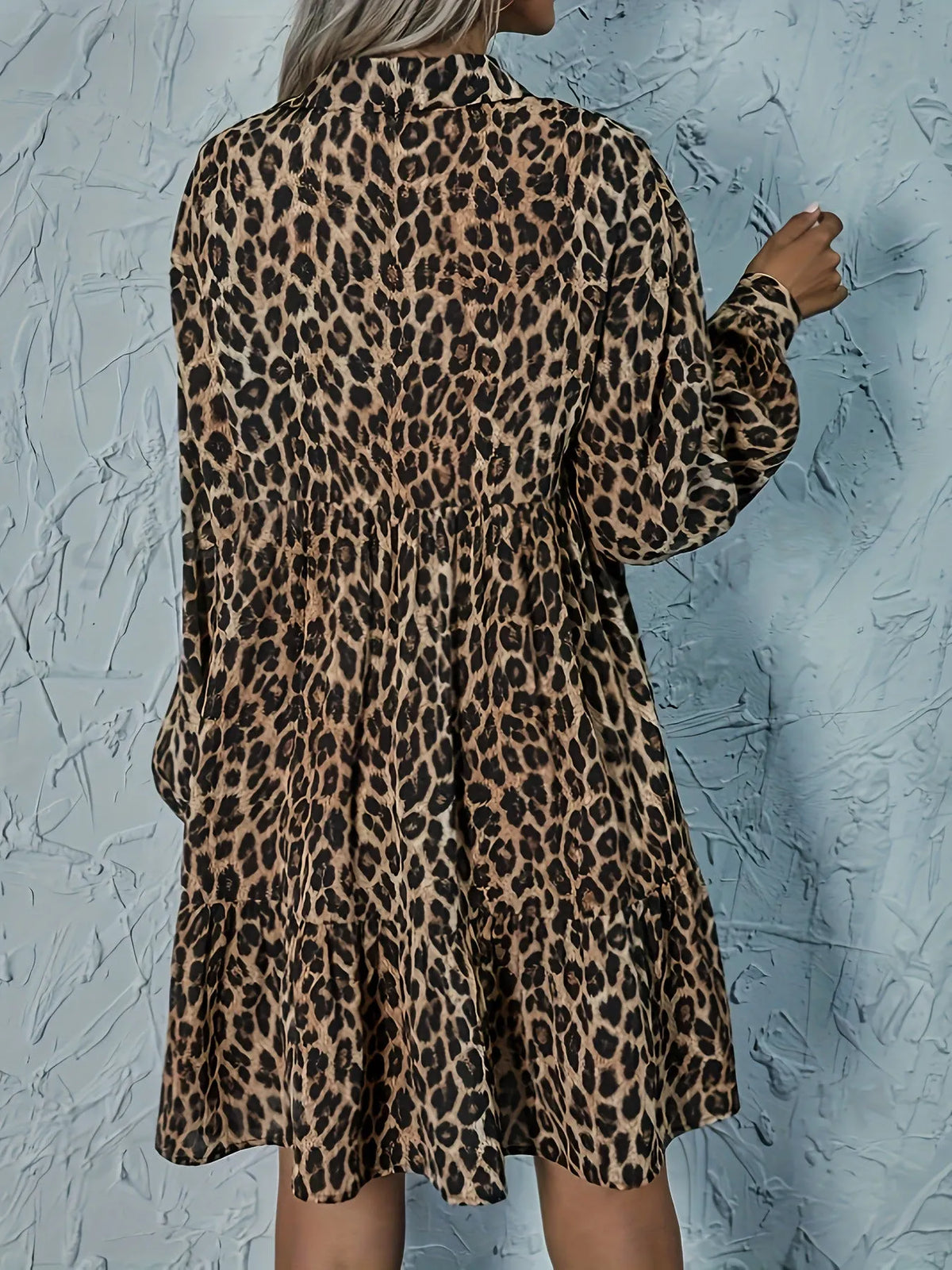 Bequemen Langarm Kleid mit Leopardenmuster