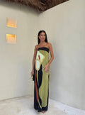 Abstraktes Maxi-Kleid mit Farbblockdesign