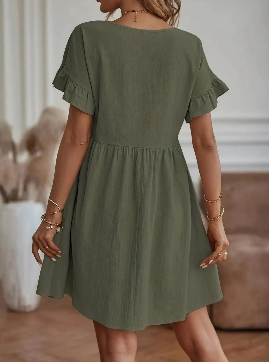 A-Linien Kleid mit Rüschenärmeln und Taillierung