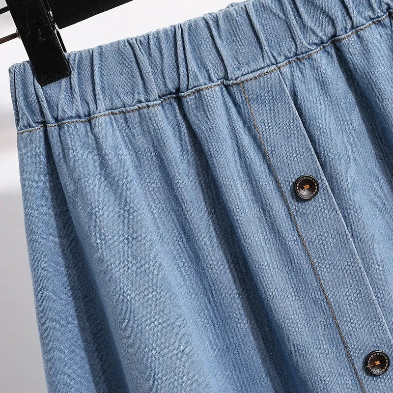 RENATA | Dames Midirok van Lichtgewicht Denim Met Knopen & Elastische Taille – Tijdloos, Comfortabel en Casual Chic