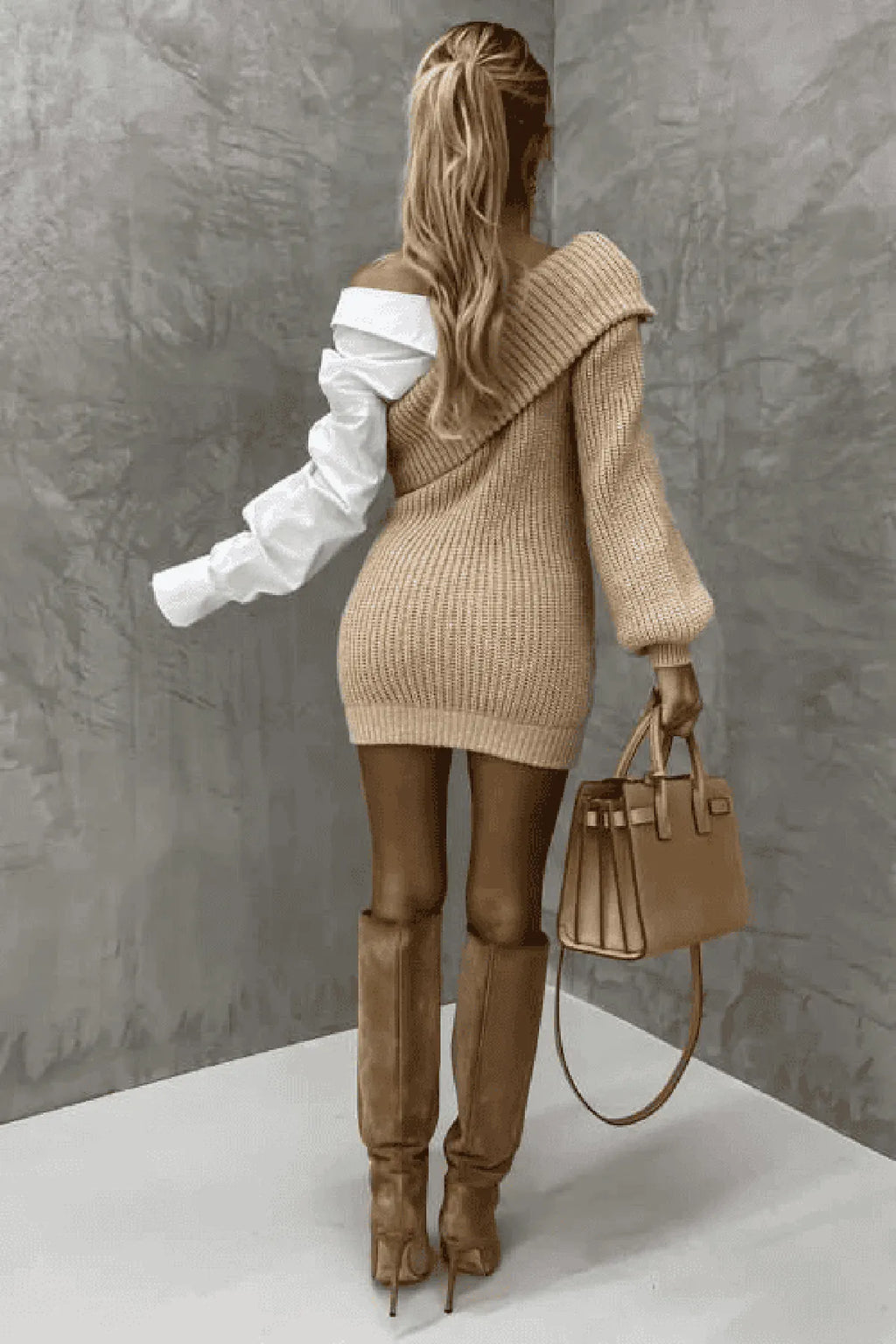 Gebreide Dames Jurk met Blouse -Detail â€“ Trendy, Warm & Origineel