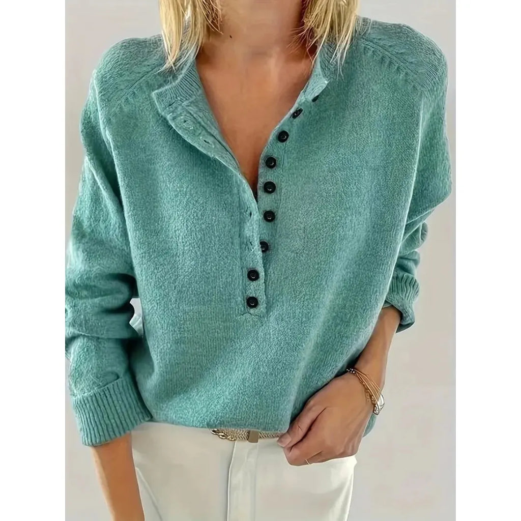 Trui voor Dames met Knoopdetail en V-hals
