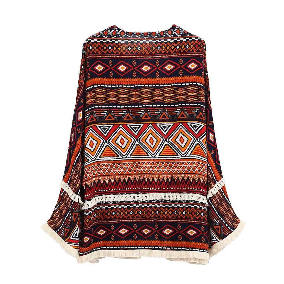 Boho Style Summer Long Sleeve Blouses Beach Cover-ups