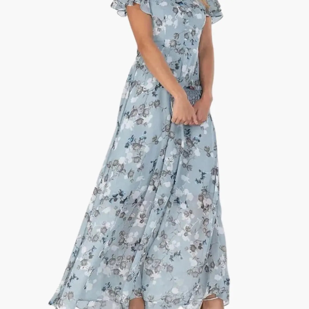 Womenâ€™s Dress with V-Neckline and Flutter Sleeves