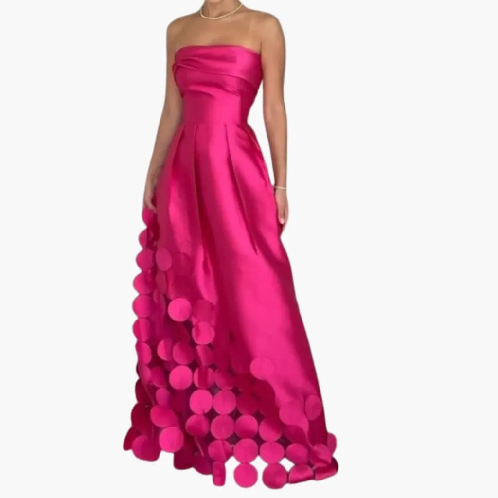 Women's Evening Dress with Strapless Design and Circular Hem Details