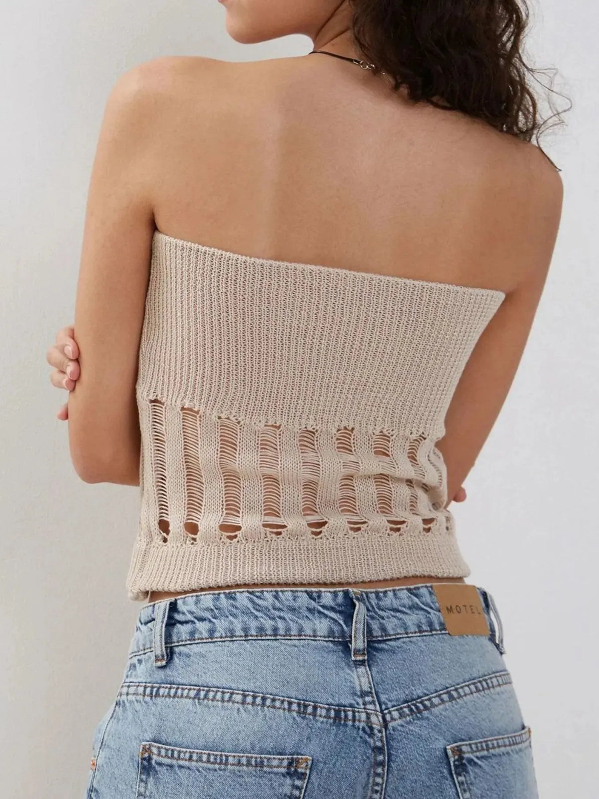Openwork Knit Tube Top