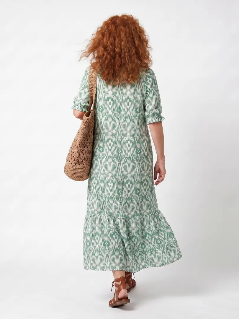 Ilara | Pattern V Neck Tassel Midi Dress