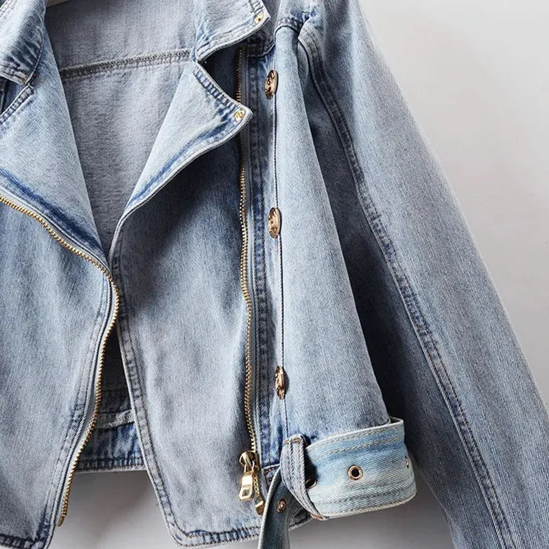 OLIVIA | Vintage Washed Denim Jack Voor Dames Met Riem En Knopen – Stoer, Vrouwelijk, Zomers