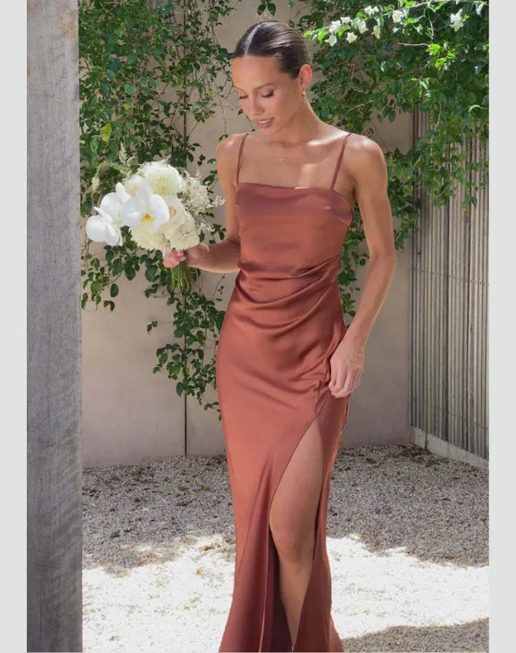 Elegant Women's Dress with Spaghetti Straps and Side Slit