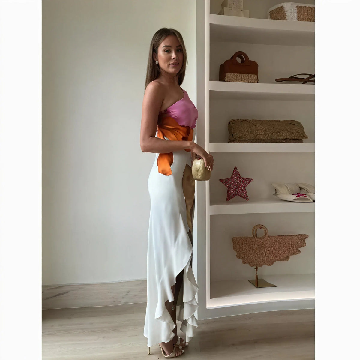 Bedrucktes Maxi-Kleid – One-Shoulder & Neckholder