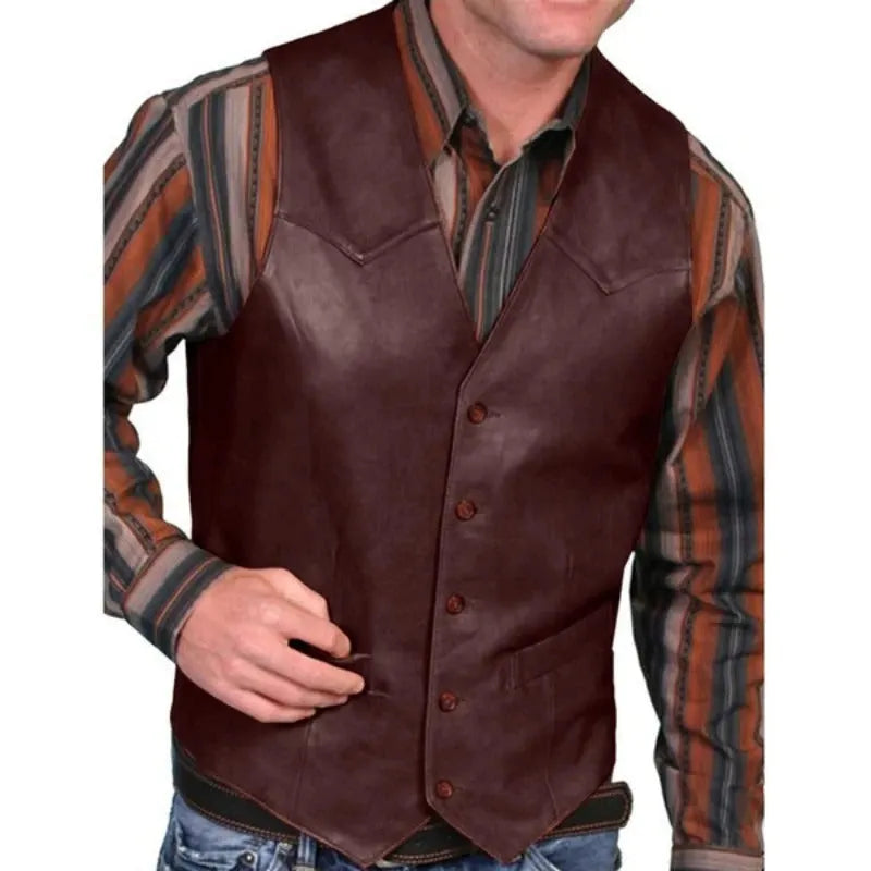 Gilet Klassisch Western Leder Optik Weinlese Weste Für Männer