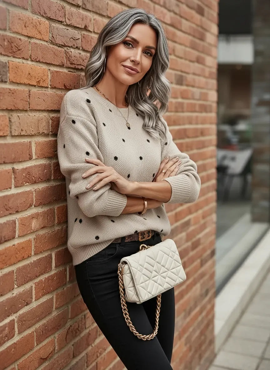 Selina Zeitloser Gepunkteter Strickpullover