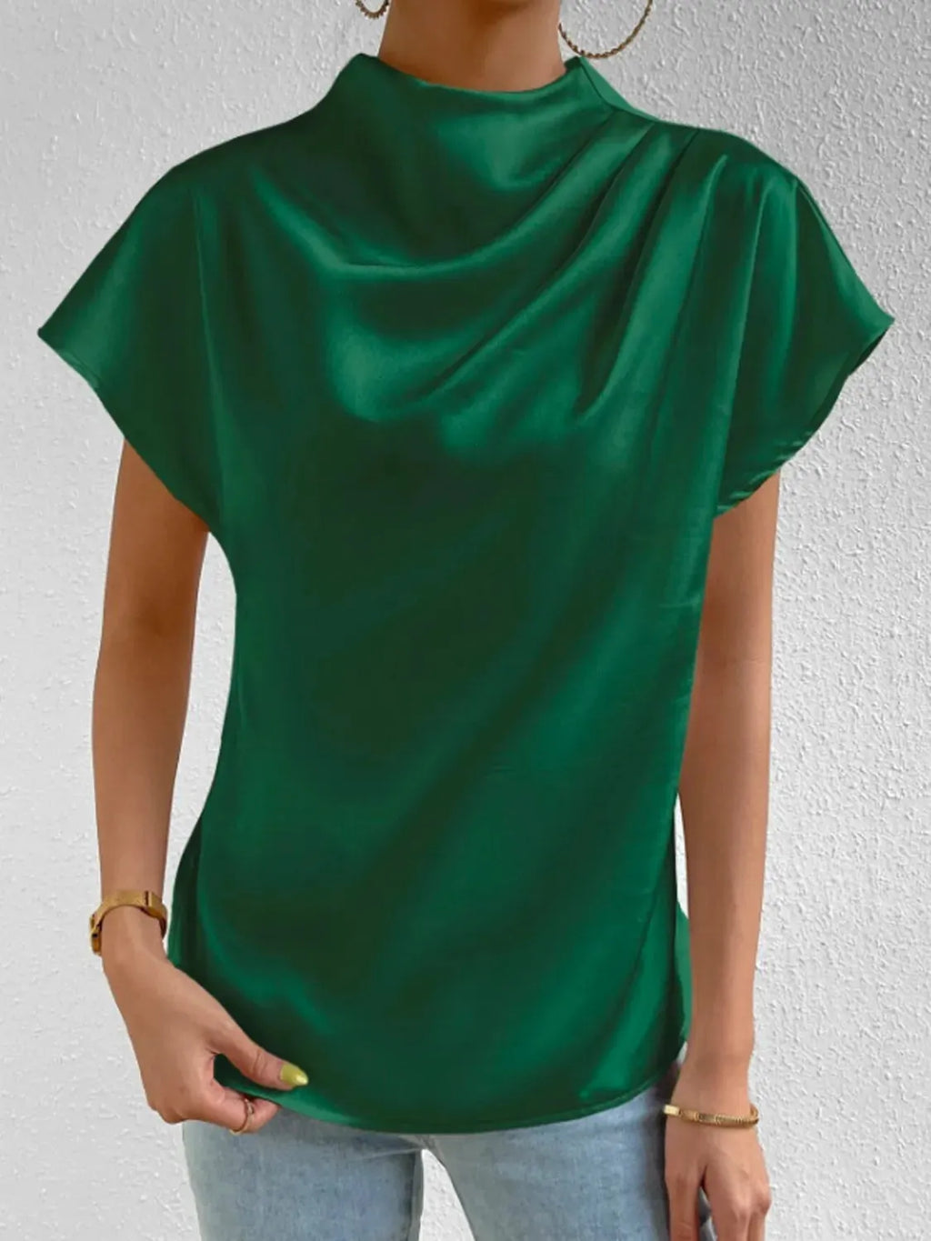 Mock Neck Short Sleeve Blouse