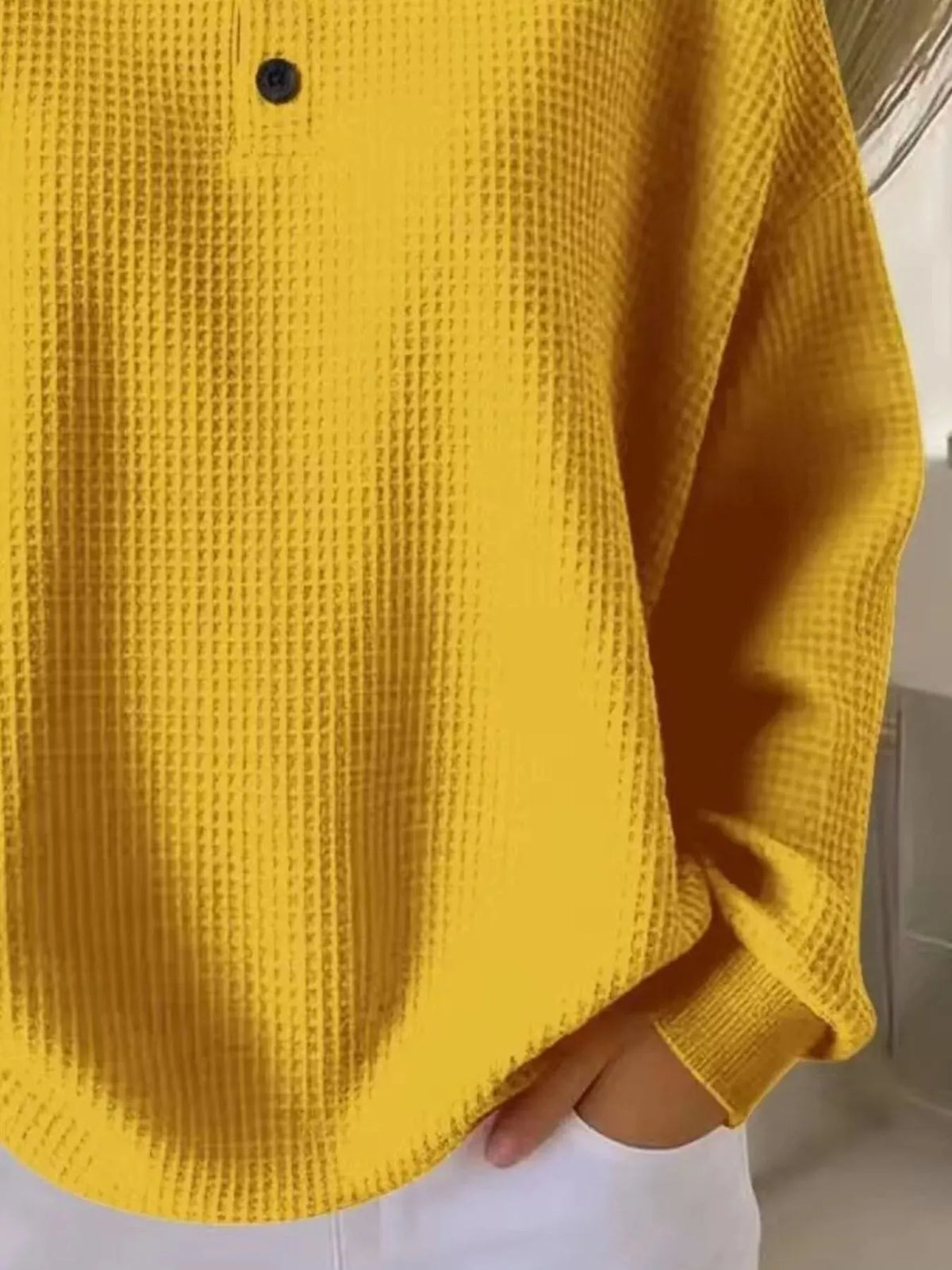 Full Size Casual Waffle Knit Button Detail Pullover Plus Size