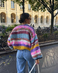 Gestreifte, offene Strickjacke