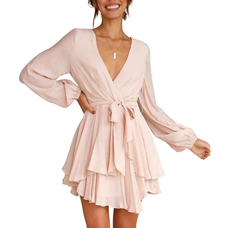 GWEN - Kleid mit V-Ausschnitt und Laternenärmeln
