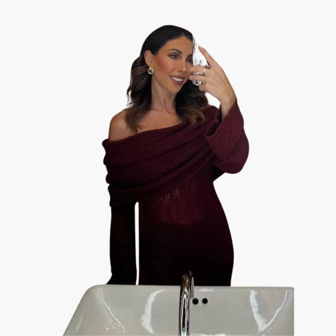 Womenâ€™s Knitted Maxi Dress with Long Sleeves and Pullover Design