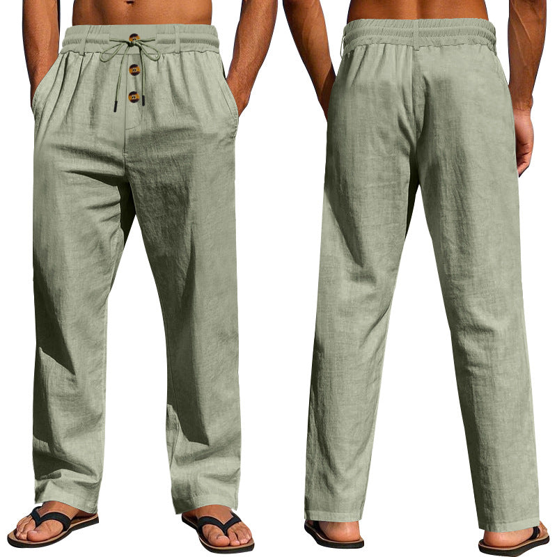 Herren Bequeme Leinenhose mit elastischem Bund und Knopfdetails