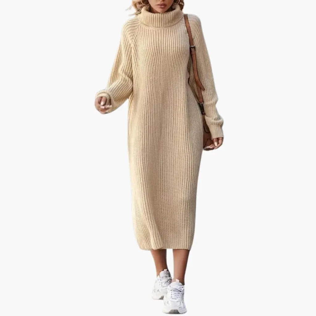 Women's Midi Dress with Turtleneck and Side Slits