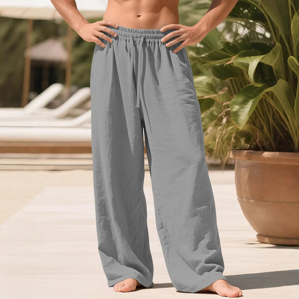 Herren nan leichte Leinen-Loungehose mit elastischem Bund und Seitentaschen