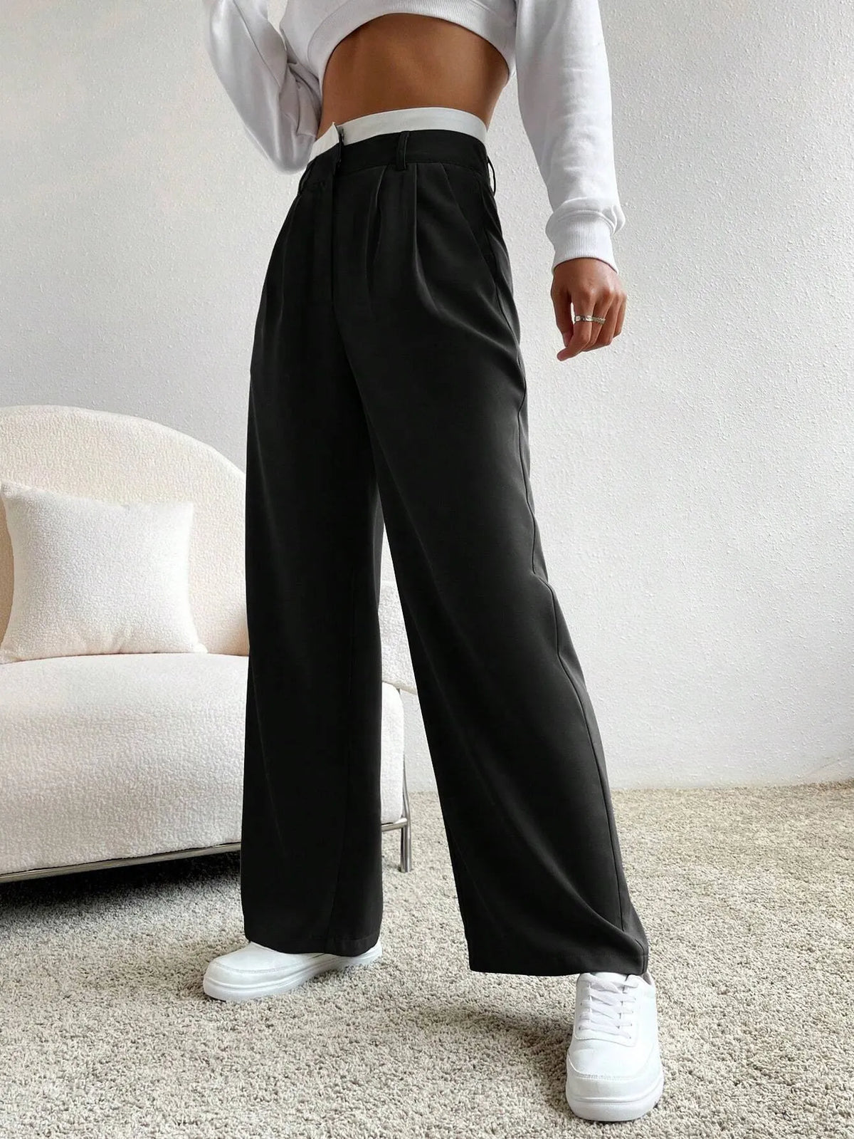 CalÃ§a Feminina Pantalona Paris Preto com Branco