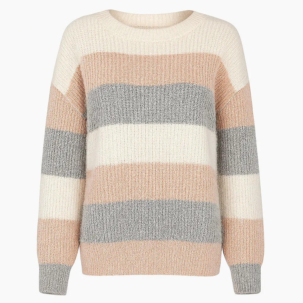 Grof Gebreide Trui Voor Dames Met Brede Strepen – Warm,Casual Stijl & Perfect voor het Najaar