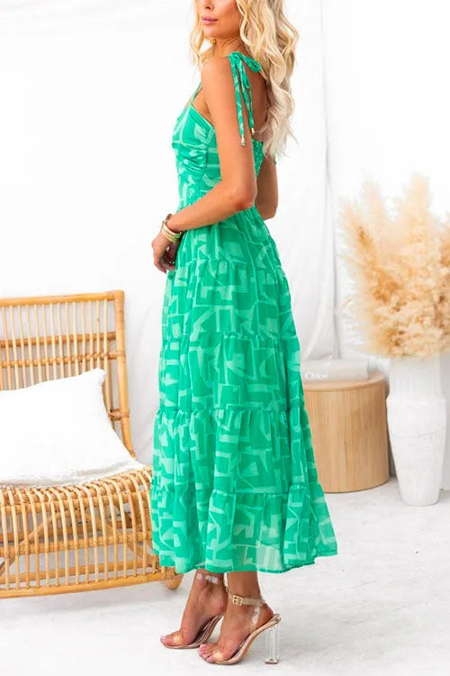 Tie Shoulder Twist Front Cut Out Printed Maxi Cami Dress