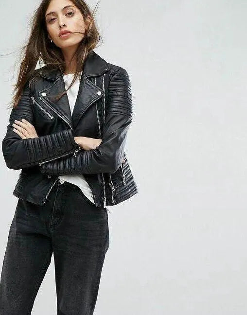 - Revers Reißverschluss Slim Fit Lederjacke