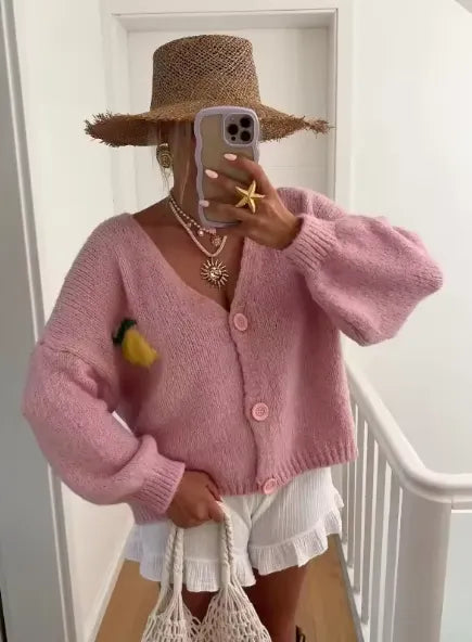 Strickpullover mit Zitronenprint für Damen