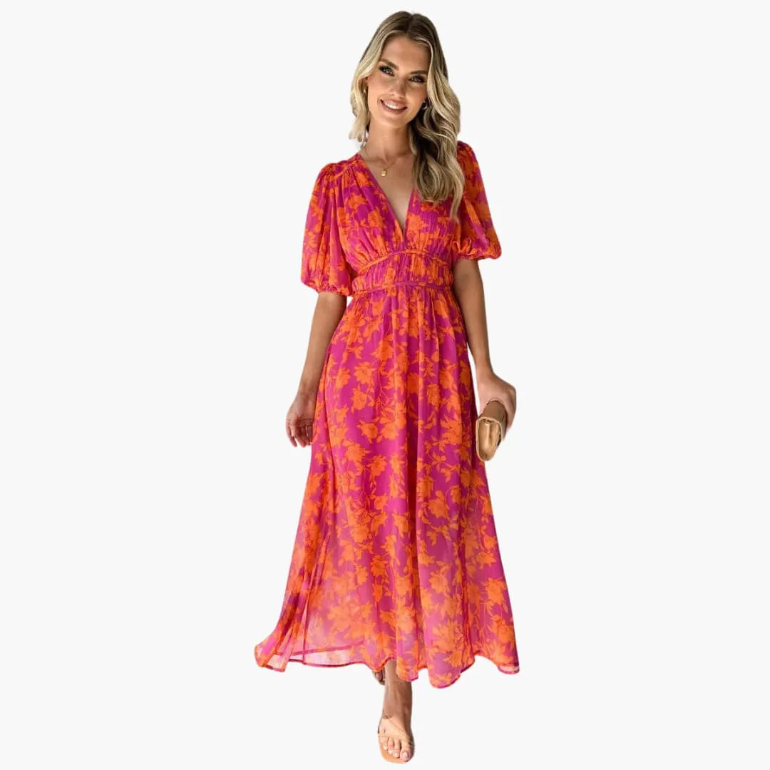 Womenâ€™s Maxi Dress with V-Neck and A-Line Skirt