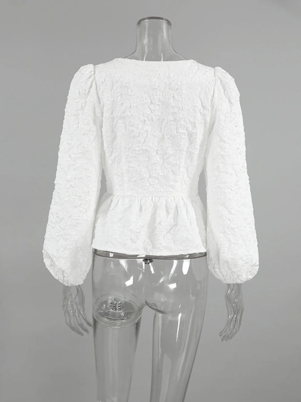 Textured Square Neck Balloon Sleeve Shirt
