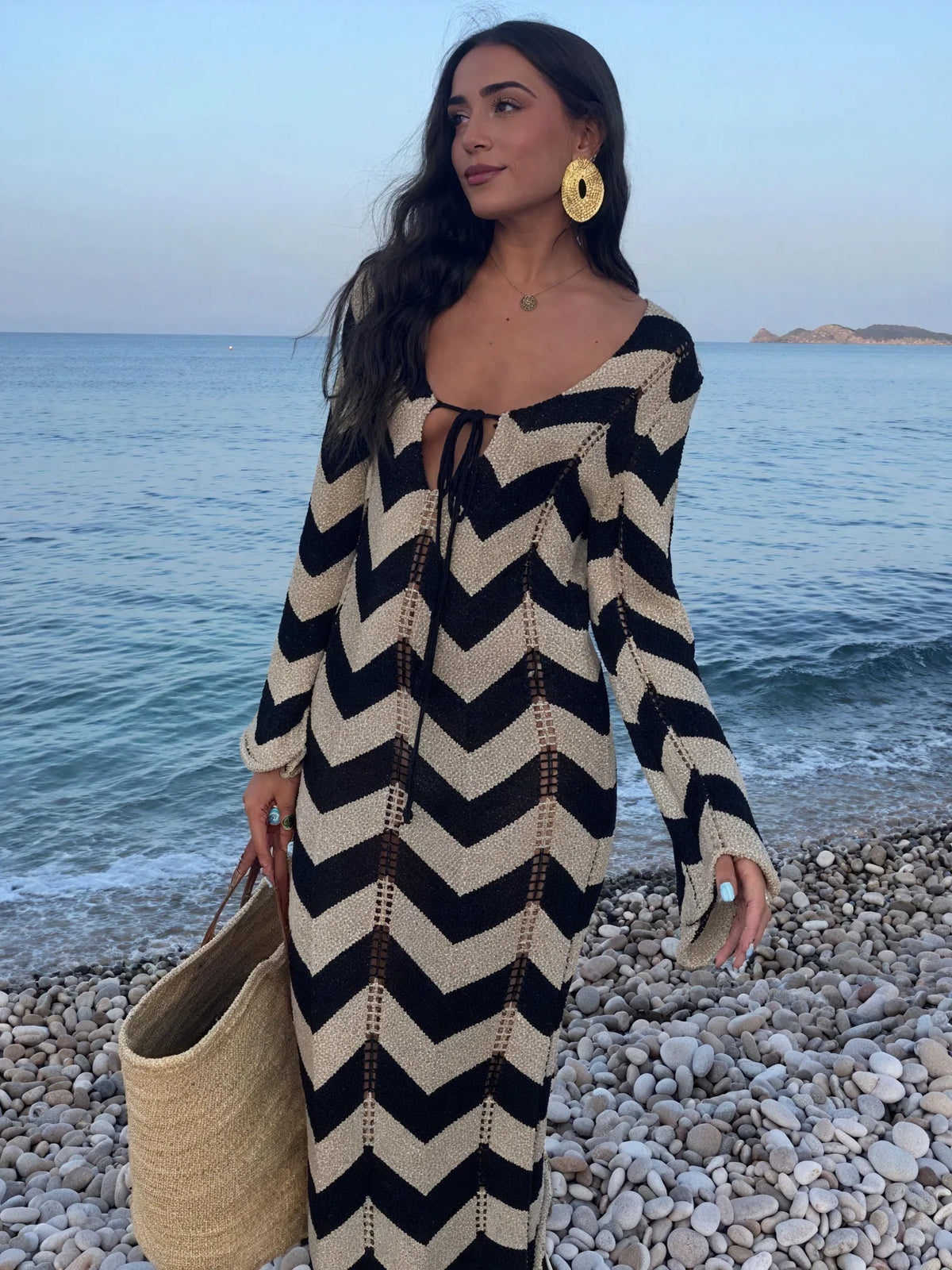 Strickkleid mit Chevron-Muster – Langarm