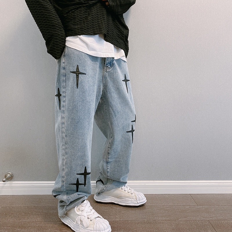 Blasting Bedruckte Baggy Weit Geschnittene Jeans Für Männer