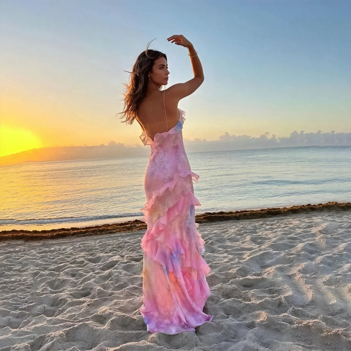 Fließendes Sommerkleid – Spaghettiträger & Rüschen