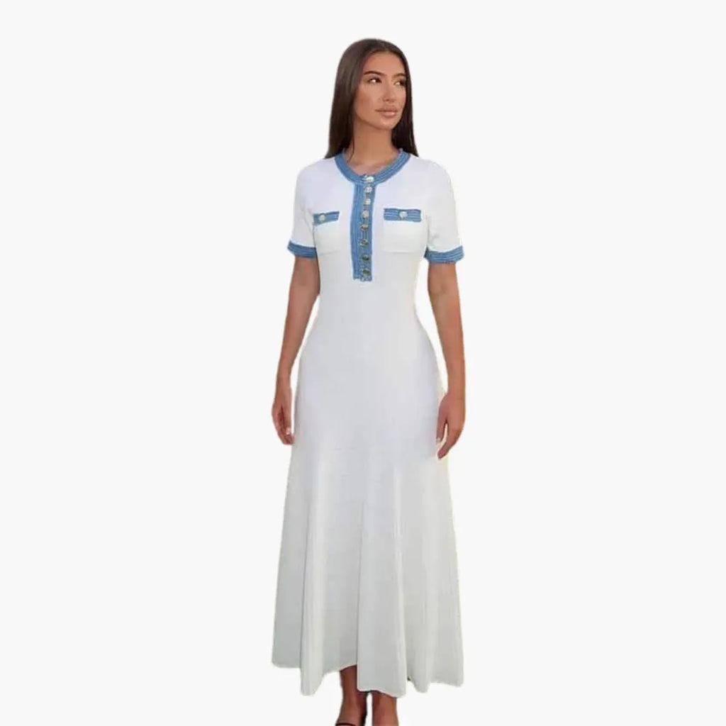 Womenâ€™s Knit Maxi Dress with Button-Down Front and Long Sleeves