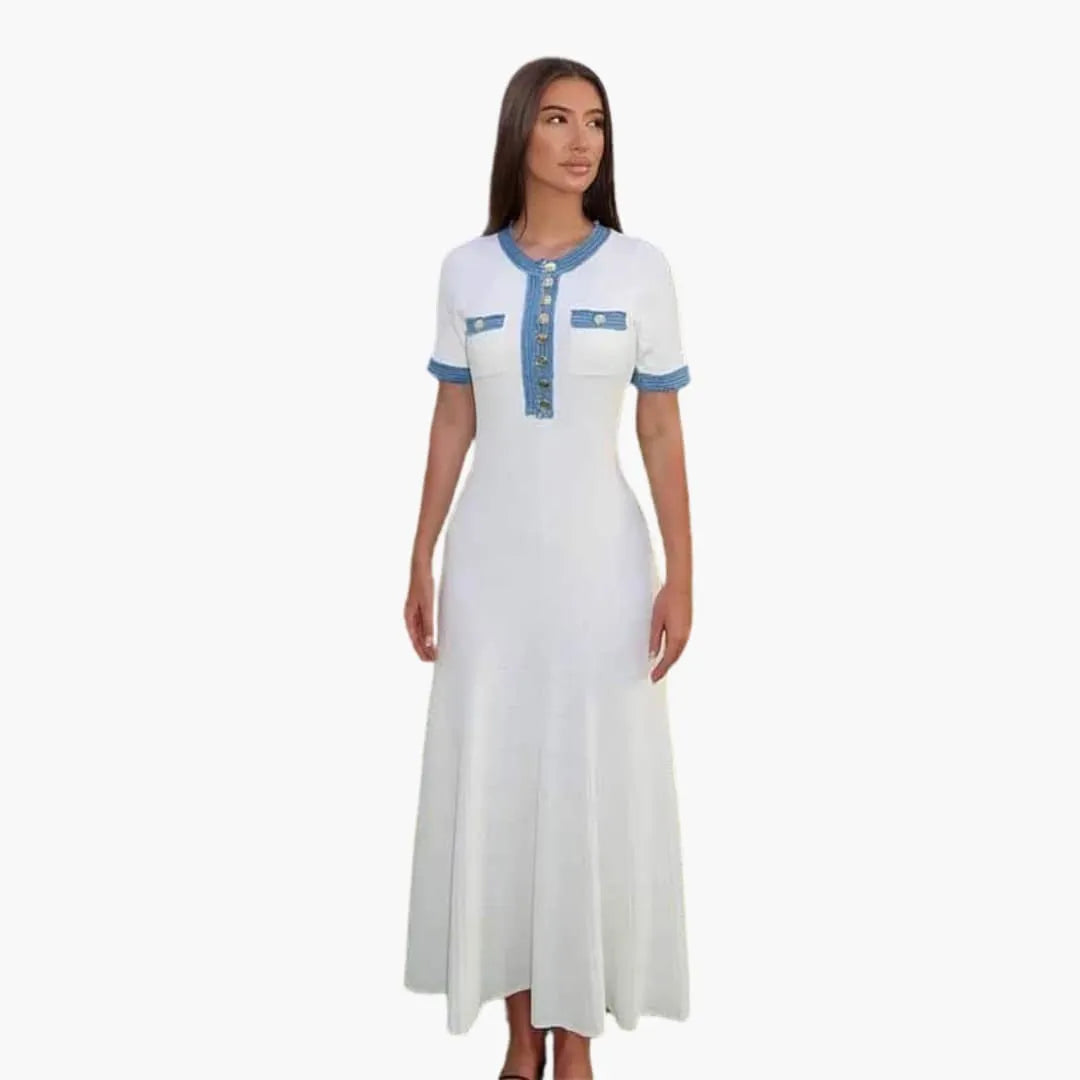 Womenâ€™s Knit Maxi Dress with Button-Down Front and Long Sleeves