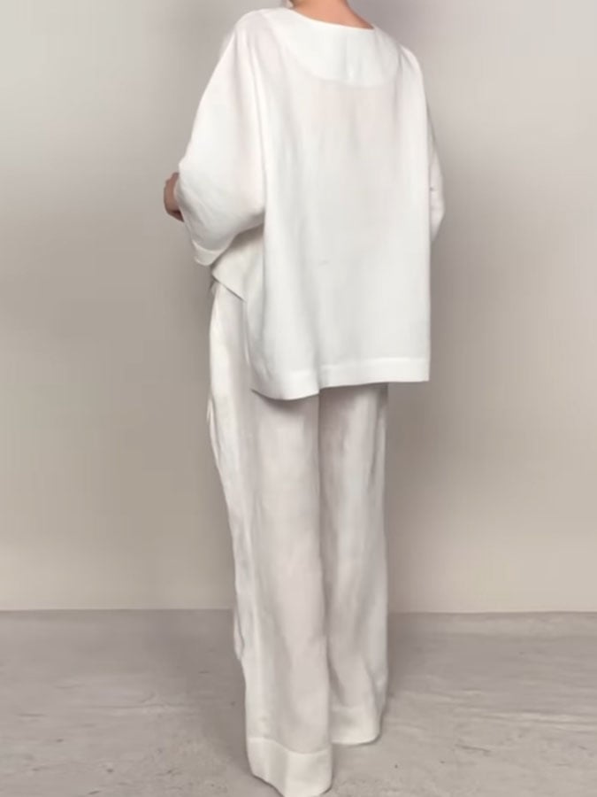 Women'S Casual Solid Color Irregular Cotton And Linen Suit