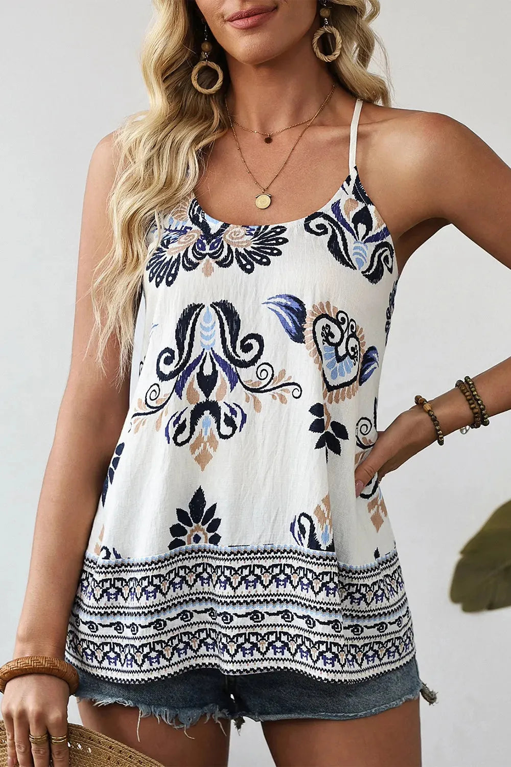 Bohemian Fashion Print Spaghetti Straps Loose Tank
