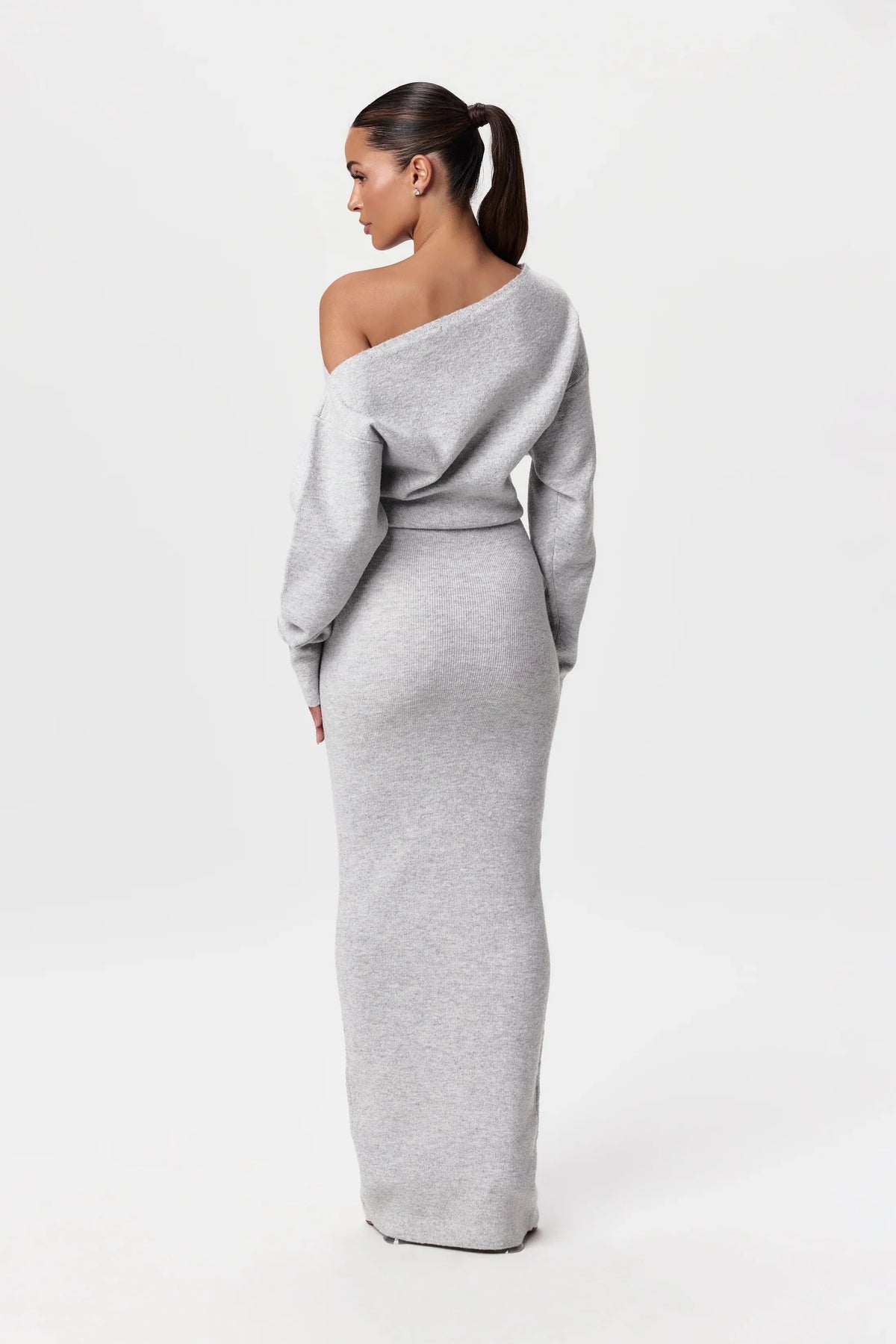 Lange Gebreide Off Shoulder Jurk Voor Dames | Luxe Comfortabele Slim Fit Jurk