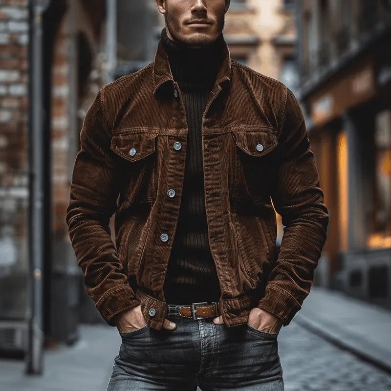 Stilvolle Herren Jacke Weinlese Cord Jacke Trendy Design