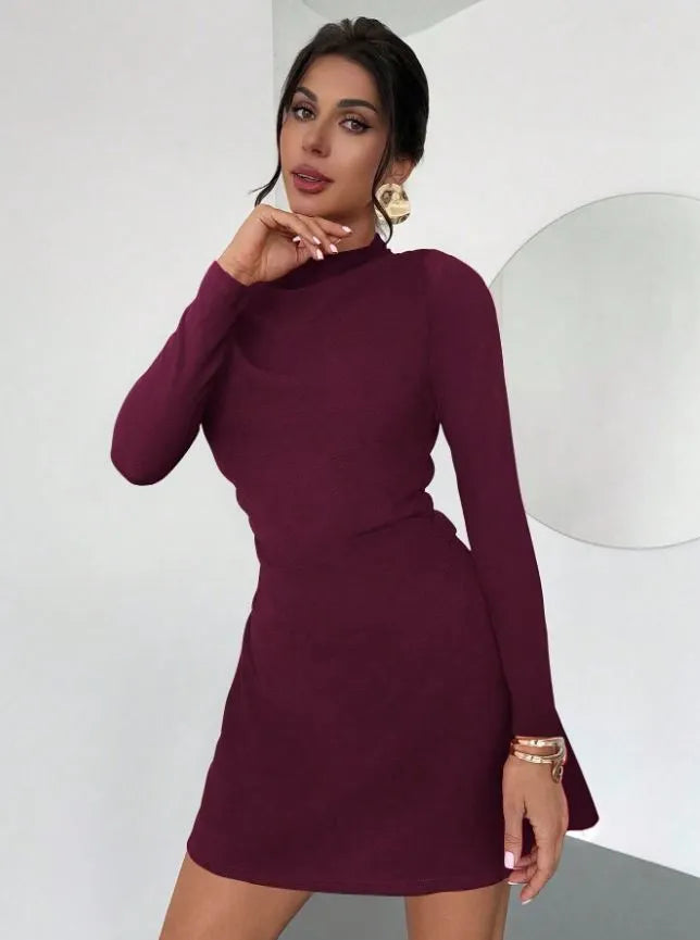 Chic Red Women's Mini Dress with Long Sleeves