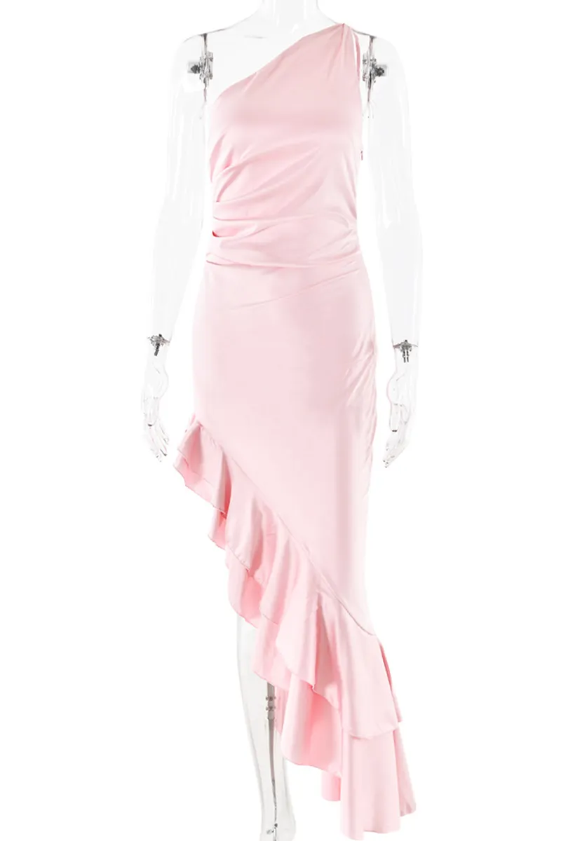 Sexy Ruffle Irregular Sloping Shoulder Irregular Dresses
