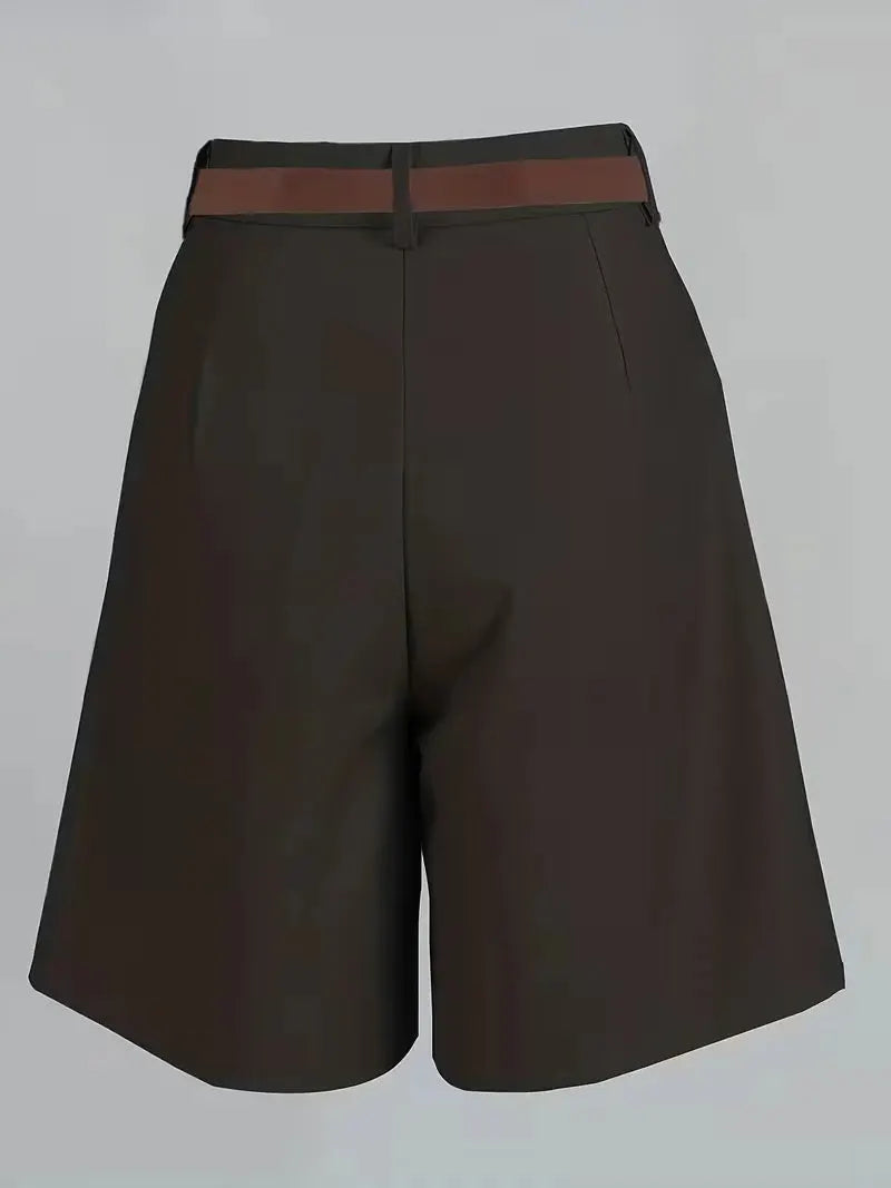 Women's Shorts with High Waist and Gold Buckle