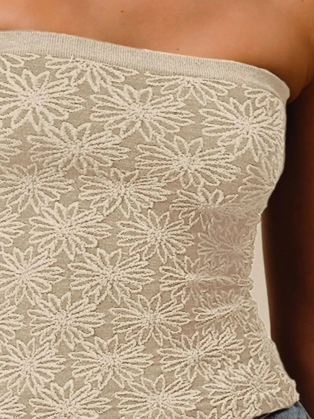 SO ME Jacquard Floral Two Tone Seamless Tube Top