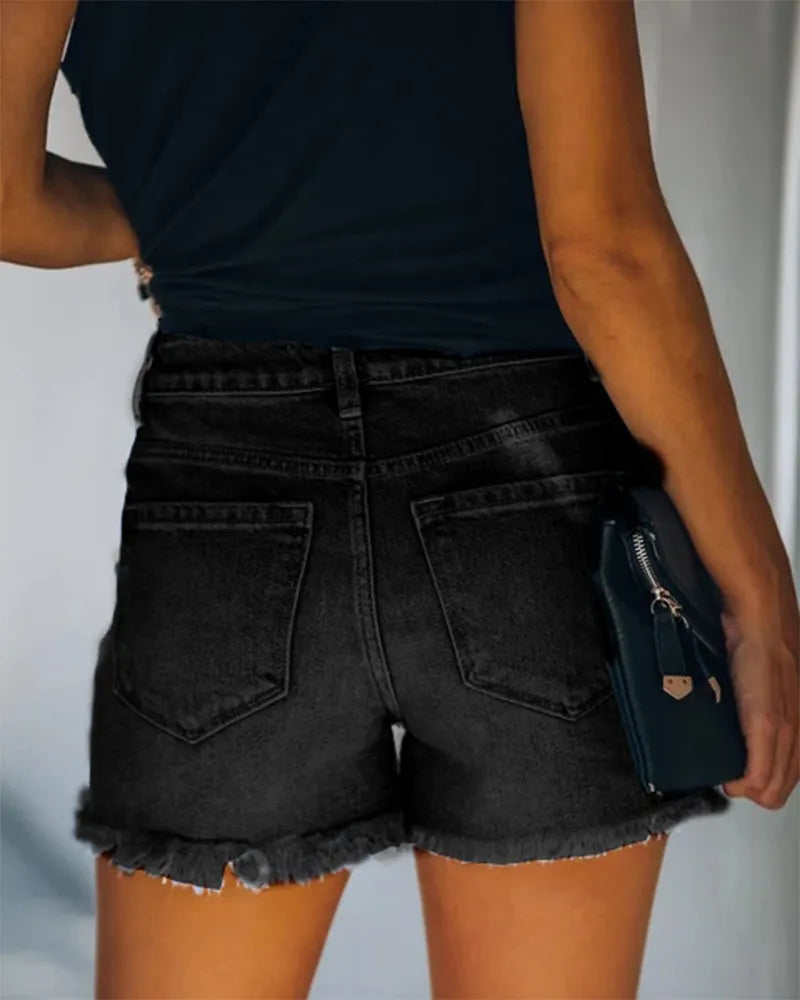 Women's Shorts with Ripped Details and Pockets