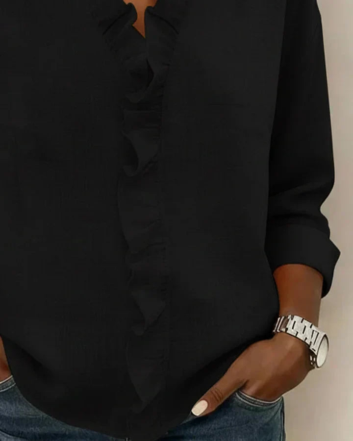 Luchtige Dames Blouse met Ruches V-hals