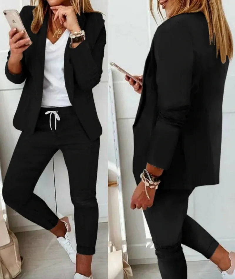 -Anzug-Set Moderner Zweiteiler mit weiter Hose taillierter Blazerjacke