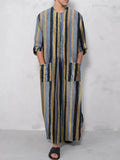 Herren nan lockerer Kaftan aus Leinenmischung mit Knopfleiste und aufgesetzten Taschen
