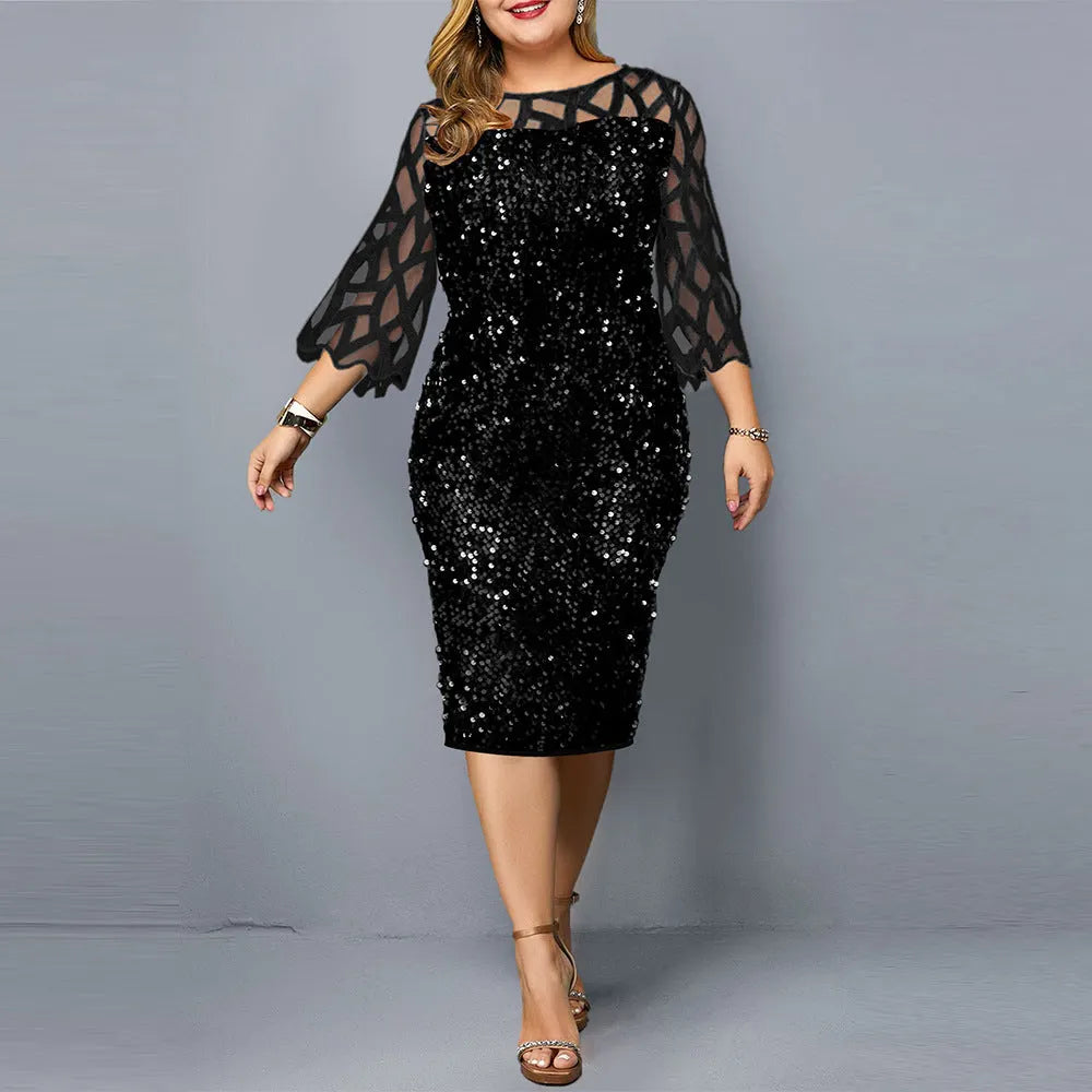 Damenkleid mit LotusÃ¤rmeln und Paillettenverzierung